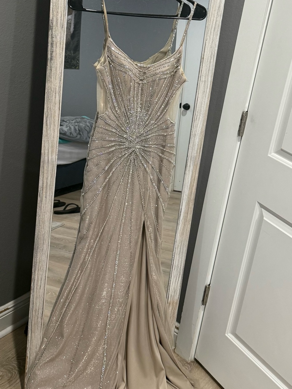 GB girls Champagne Sequin Prom Dress with Front Slit